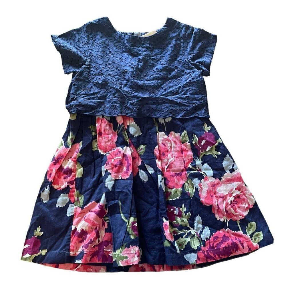 Mini Boden 4-5 Dress Lined Blue Pink Floral